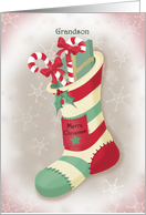 Merry Christmas Grandson with Striped Filled Stocking card