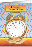 Happy New Year with Alarm Clock, Hands near Midnight, Calendar card
