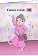 You are Rockin’ 80 Birthday for Woman in Pink Bathrobe, Radio card
