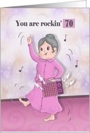 You are Rockin’ 70 Birthday for Woman in Pink Bathrobe, Radio card