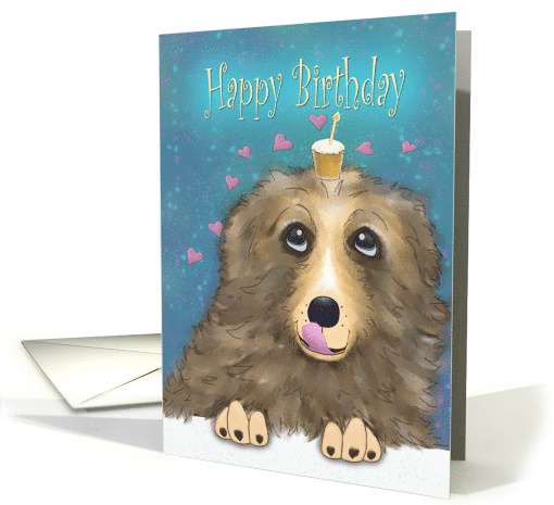 Happy Birthday with Dog Cupcake Hearts card (1510294)