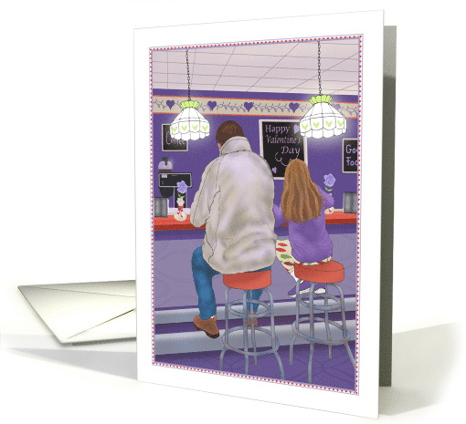 Happy Valentine's Day Dad, Father with Young Girl, Diner card