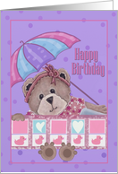 Happy Birthday From the Babysitter with Cute Bear, Umbrella card