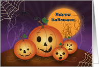 Cute Pumpkins and Spider in Front of Full Moon card