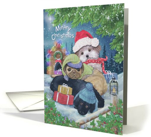 Merry Christmas Friend Presents Exchange with Dog Selfies card