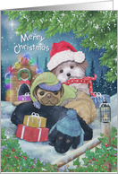 Merry Christmas Friend Presents Exchange with Dog Selfies card