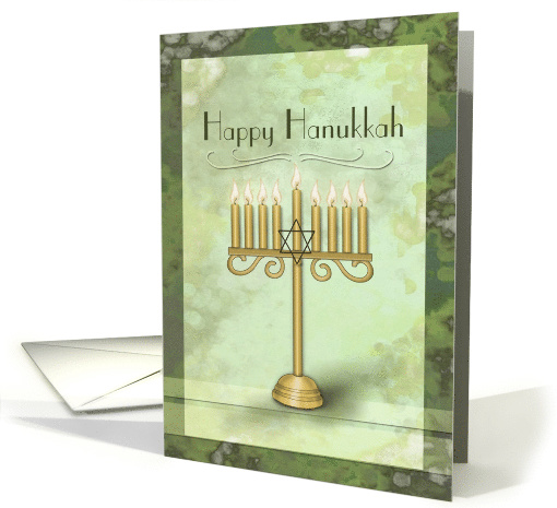 Happy Hanukkah with Gold Menorah Lit Candles card (1548272)