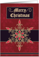 Business Merry Christmas with Gold Snowflake, Red Background card