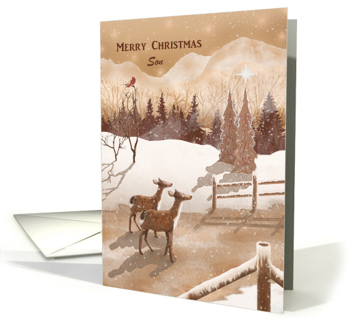 Merry Christmas Son with Twin Deer Christmas Tree, Star card (1551622)