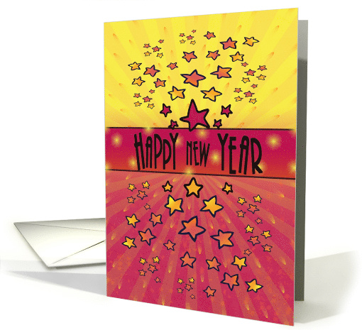 Happy New Year with Fun Colors, Stars, in Red, Yellow, Orange card