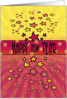Happy New Year with Fun Colors, Stars, in Red, Yellow, Orange card