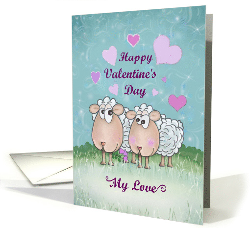 Happy Valentine's Day with Two Whimsical Sheep, Hearts card (1553770)