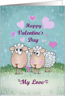 Happy Valentine’s Day with Two Whimsical Sheep, Hearts card