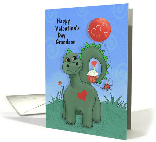 Happy valentine s day grandson with dinosaur balloon hearts card