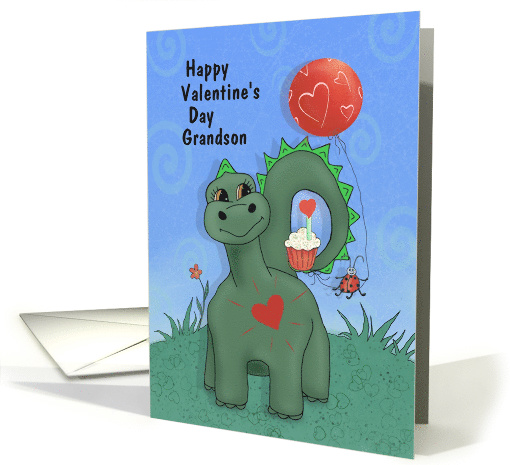 Happy Valentine's Day Grandson with Dinosaur, Balloon, Hearts card