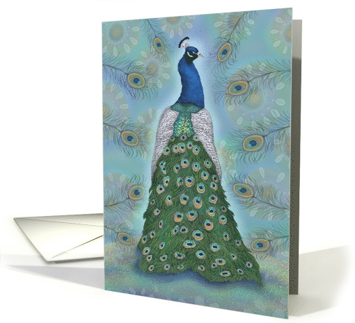Blank Peacock Bird and Feathers card (1555554)