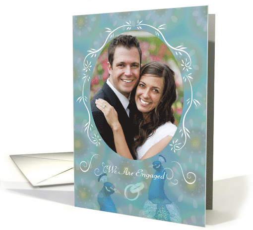 We are Engaged Custom Photo Front Peacock Themed card (1556660)