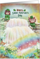 Happy Saint Patrick’s Day with Leprechauns, Waterfall, Gold, Rainbow card