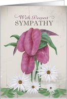 With Deepest Sympathy Antique Look Lady slippers, Daisies card