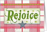 Country, Primitive, Gingham Check, Stars, Rejoice Christmas card