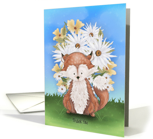 Thank You With Fox, Daisies, Yellow Flowers card (1570916)