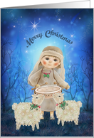 Merry Christmas with A Drummer Boy, Sheep, Night Scene card