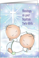 Blessings On Your Baptism Twin Girls, Two Babies on Cloud, Cross card