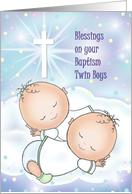 Blessings On Your Baptism Twin Boys, Two Babies on Cloud, Cross card
