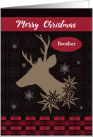 Merry Christmas Brother, Deer Silhouette Design,Buffalo Checks, Custom card
