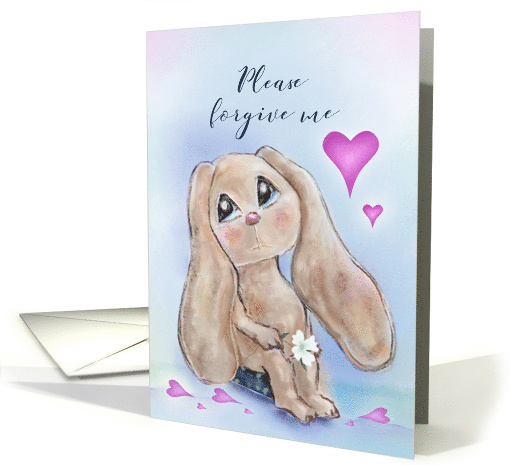 Please Forgive Me, Bunny Holding White Flower, Hearts card (1597014)