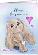 Please Forgive Me, Bunny Holding White Flower, Hearts card
