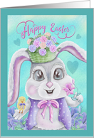 Happy Easter Soft Watercolor Bunny, Chick, Flowers card