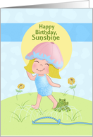 Happy Birthday Sunshine with Little Girl, Sprinkler under Sun card