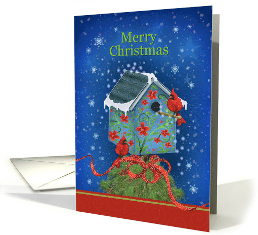 Merry Christmas with Cardinals Christmas Bird House card (1638518)