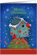 Merry Christmas with Cardinals Christmas Bird House card