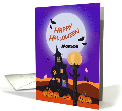 Custom Name Happy Halloween with Haunted House Lamp Post... (1650610)