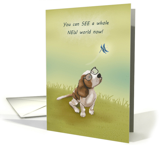 Congratulations on your New Eyeglasses Cute Beagle Dragonfly card