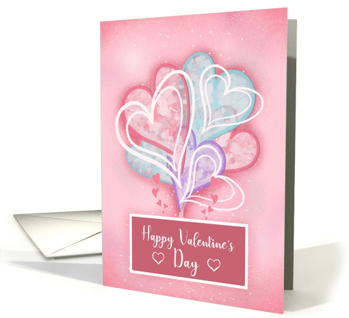 Happy Valentine's Day with Abstract Hearts Pink Teal Purple card