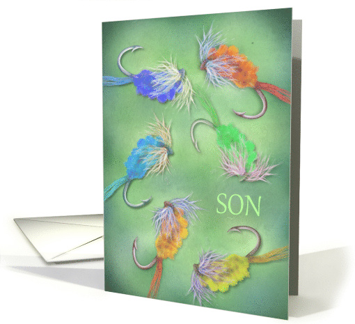 Happy Birthday Son with Fly Fishing Hooks card (1682464)