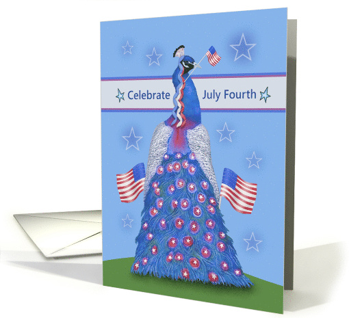 Celebrate July Fourth Patriotic Peacock Holding Flags card (1685640)