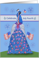 Celebrate July Fourth Patriotic Peacock Holding Flags card