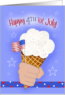 Happy 4th of July Hand Holding Ice Cream Cone Flag Stars card