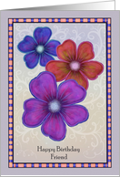 Happy Birthday Friend with Dark Colorful Flowers card