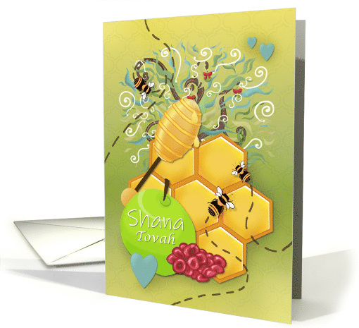 Happy Rosh Hashanah Shana Tovah Honeycomb Bees Fruit card (1689500)