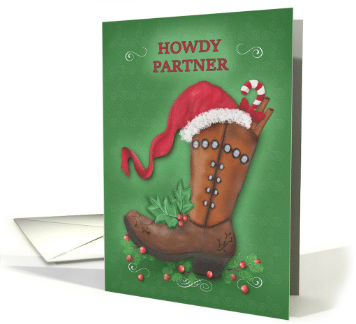 Howdy Partner Western Style Christmas with Boot Holly Candy Hat card