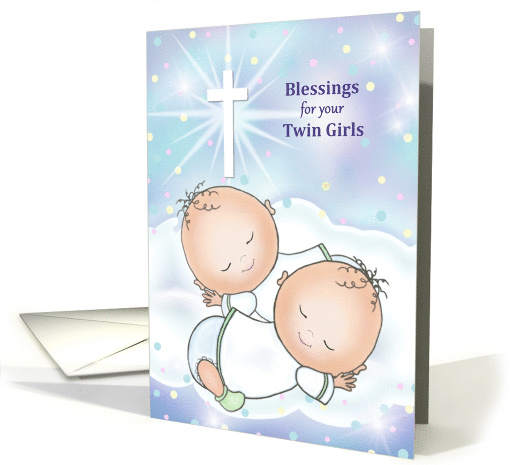 Blessings for your Twin Girls with Two Sleeping Babies on Cloud card