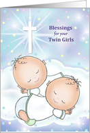 Blessings for your Twin Girls with Two Sleeping Babies on Cloud card