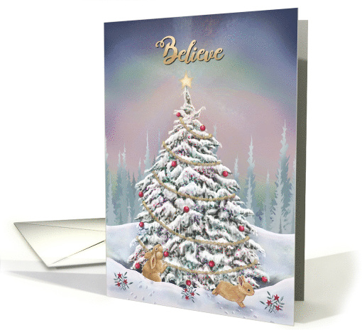 Believe Christmas with Two Bunnies Decorating Tree card (1717312)