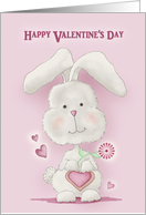 Happy Valentine’s Day with Cute Bunny Holding Heart Flower card