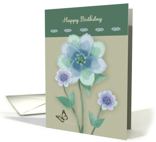 Happy Birthday with Three Flowers Butterfly card (1721560)